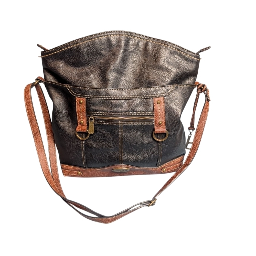 b.o.c. Black and Brown Leather Shoulder Bag Crossover Strap Full Size Purse